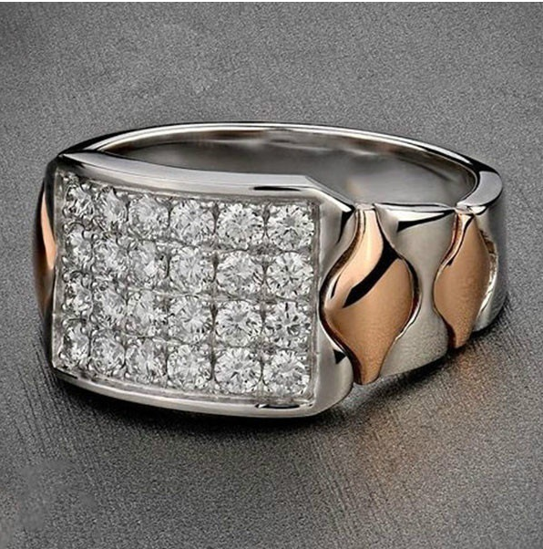 Elegant Zircon-Embellished White Copper Rings