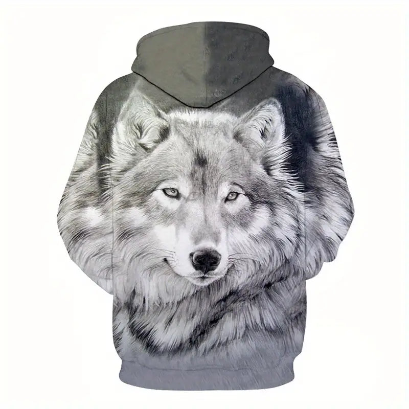 Elegant Plus Size Men's Wolf Print Hoodies - Chic Pullover