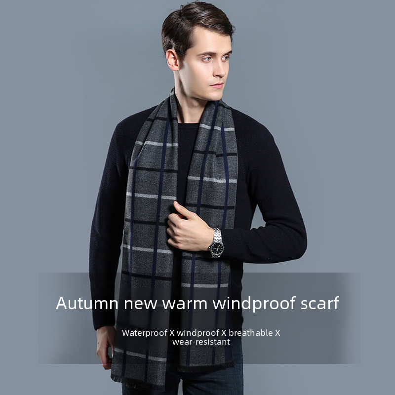 Amazon Winter Long Plaid Cashmere Scarf for Men