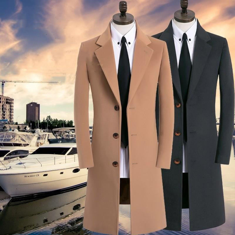 Men's Extended Length Woolen Overcoat