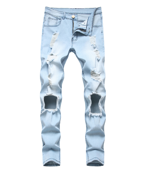 Men’s Distressed Light Blue Denim Jeans