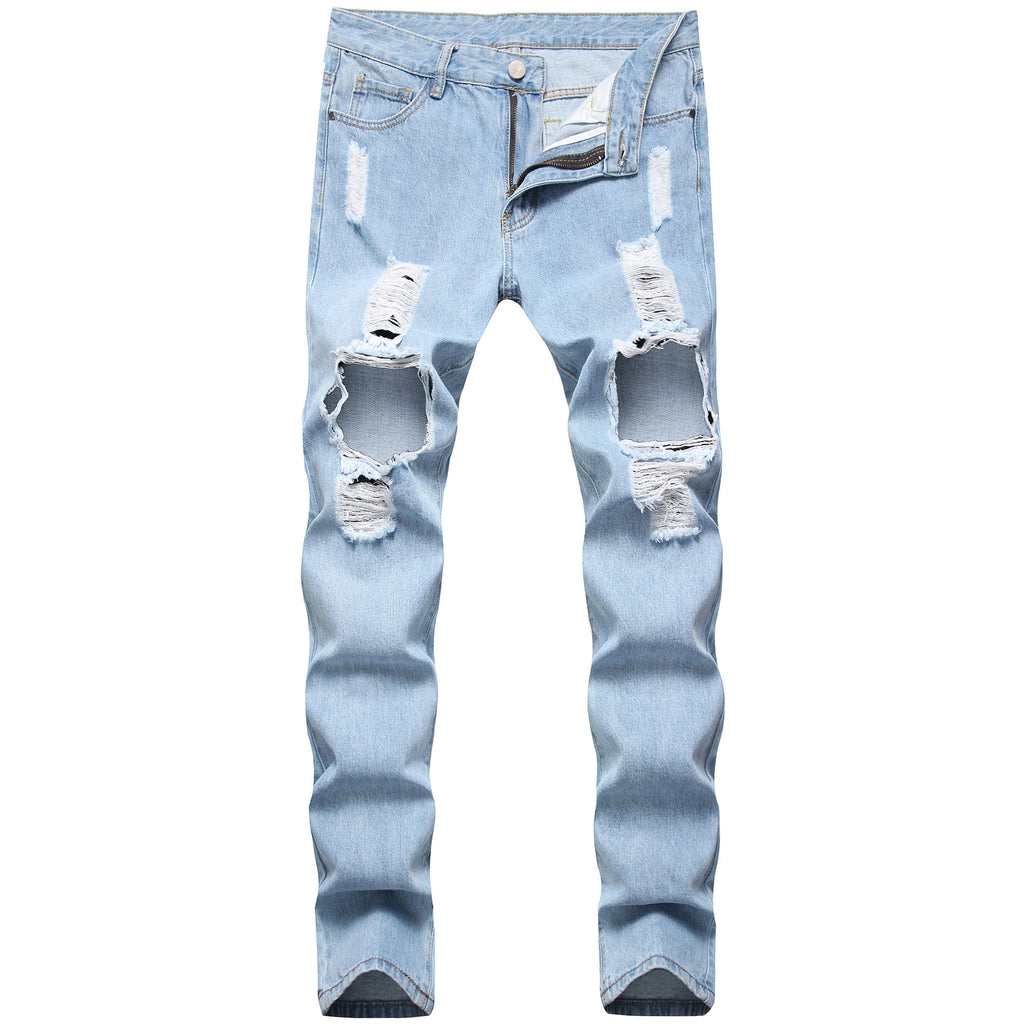 Men’s Distressed Light Blue Denim Jeans