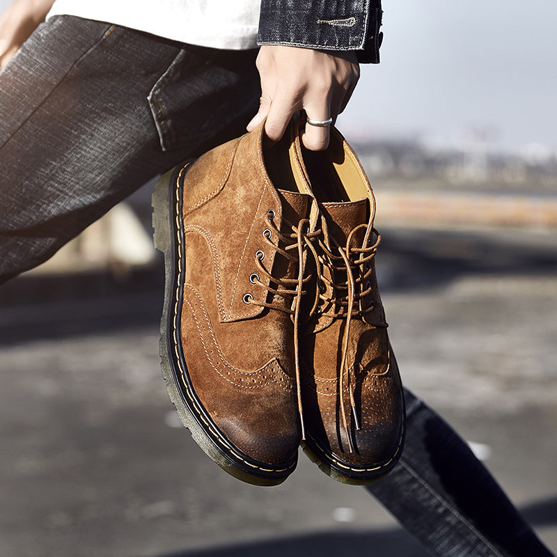 Authentic Leather Men's Ankle Boots - Retro Style