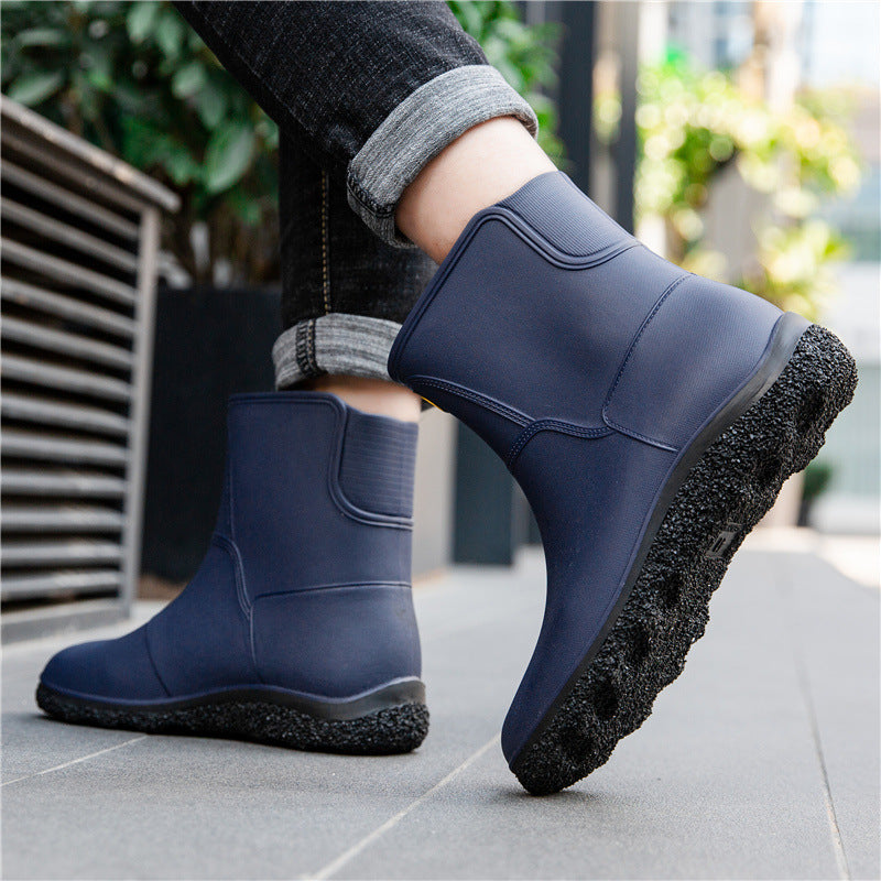 Fashionable Mid-Calf Waterproof Rain Boots for Men