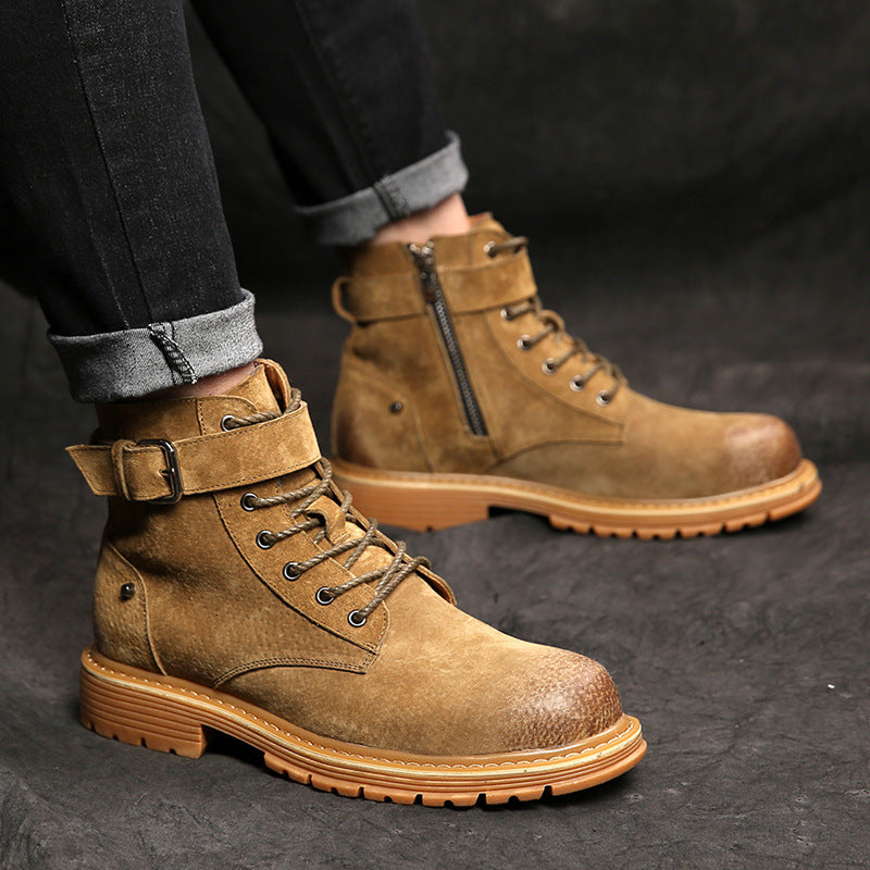 High-Top Leather Short Boots for Men
