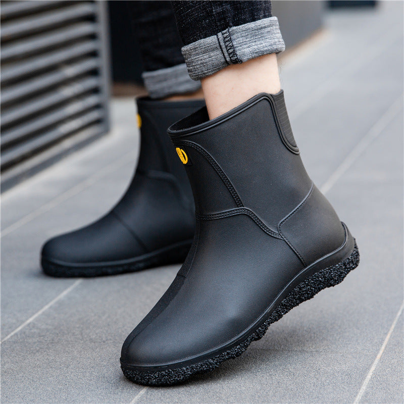 Fashionable Mid-Calf Waterproof Rain Boots for Men