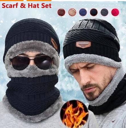Warm Knit Beanie Hat and Scarf Set for Men and Women
