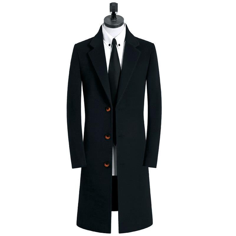 Men's Extended Length Woolen Overcoat
