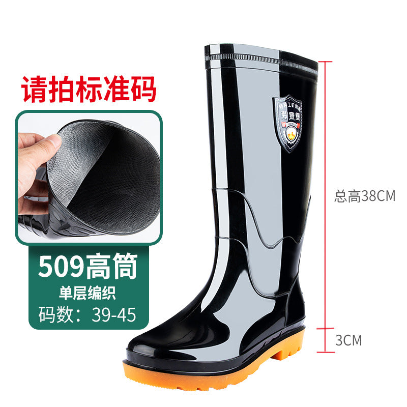 Thick Black High-Top Insulated Rain Boots for Men