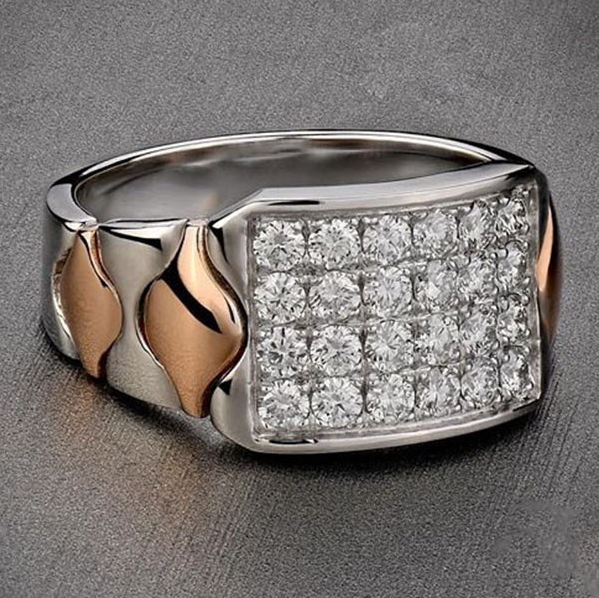 Elegant Zircon-Embellished White Copper Rings