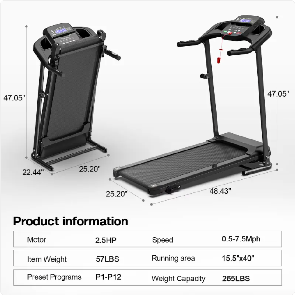 Collapsible Treadmill with Heart Rate Monitor