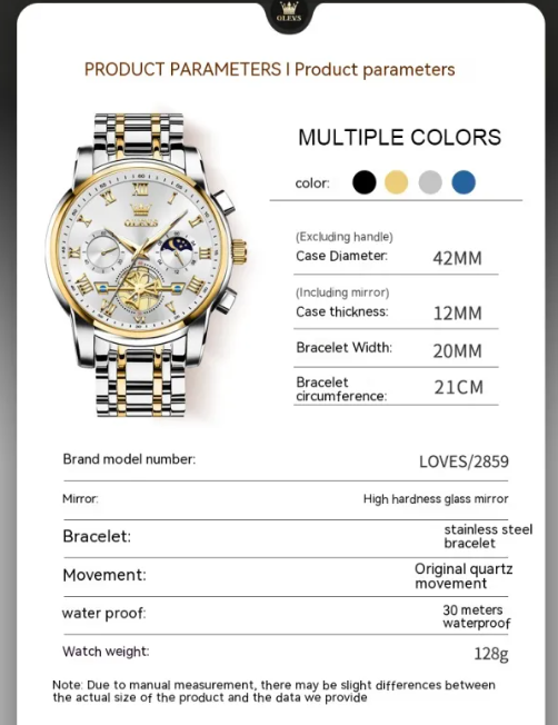 Luminous Water-Resistant Quartz Timepiece for Men