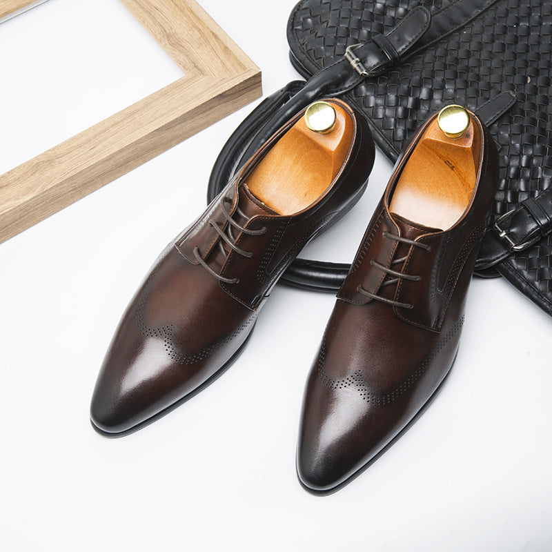 Elegant Brown Carved Brogue Derby Shoes for Men