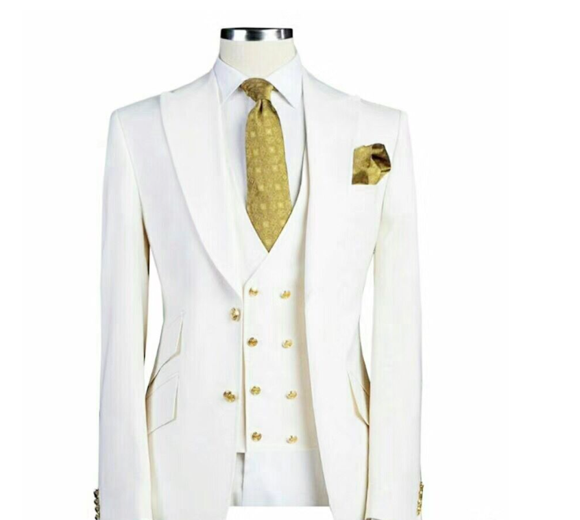 Elegant Three-Piece Wedding Suit Ensemble
