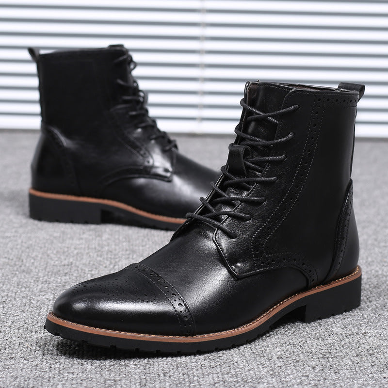 Elegant Plus Size British Leather Boots for Men