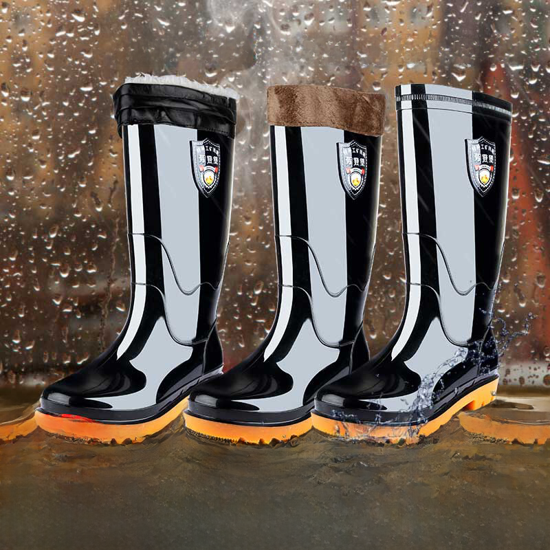 Thick Black High-Top Insulated Rain Boots for Men