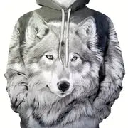 Elegant Plus Size Men's Wolf Print Hoodies - Chic Pullover