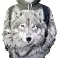 Elegant Plus Size Men's Wolf Print Hoodies - Chic Pullover