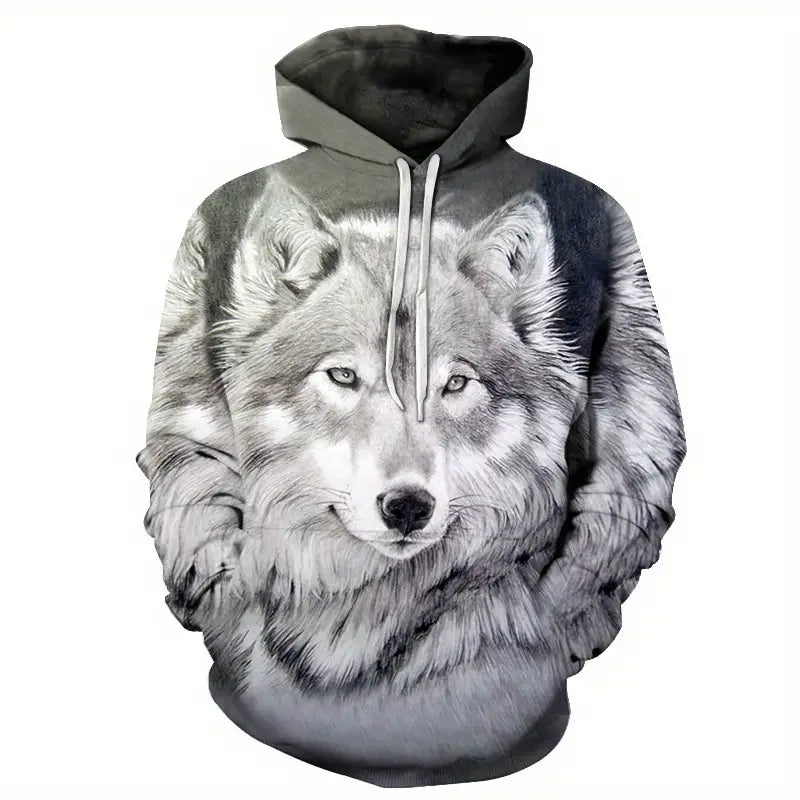 Elegant Plus Size Men's Wolf Print Hoodies - Chic Pullover