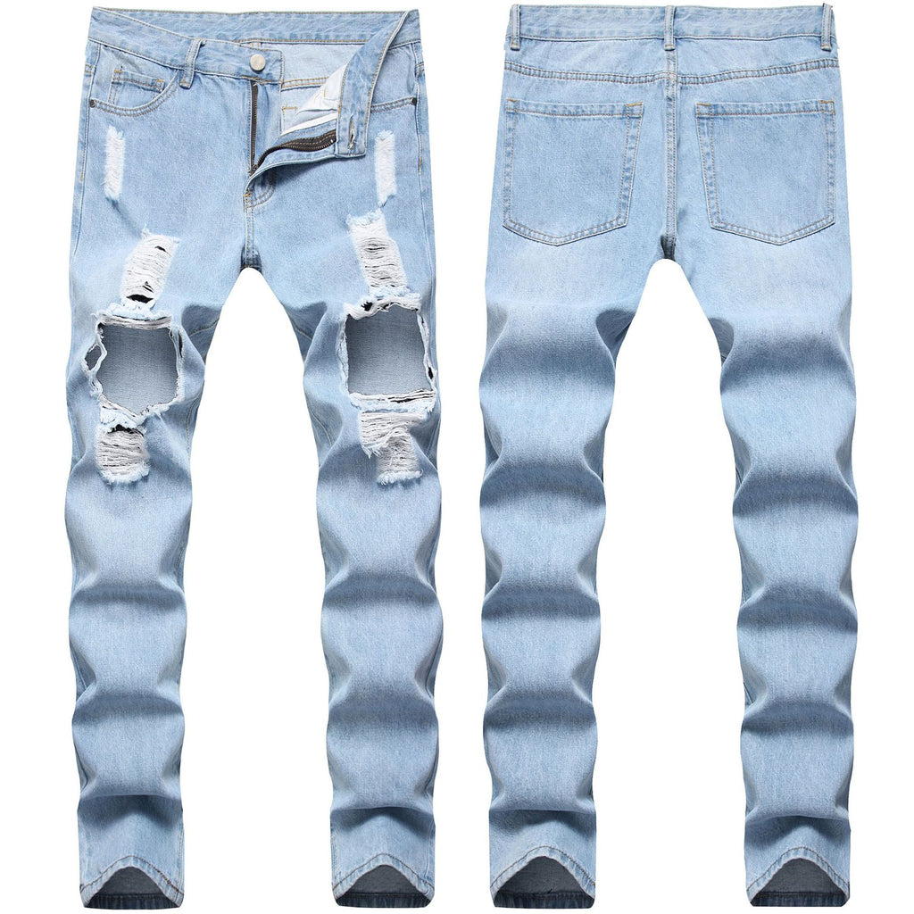 Men’s Distressed Light Blue Denim Jeans