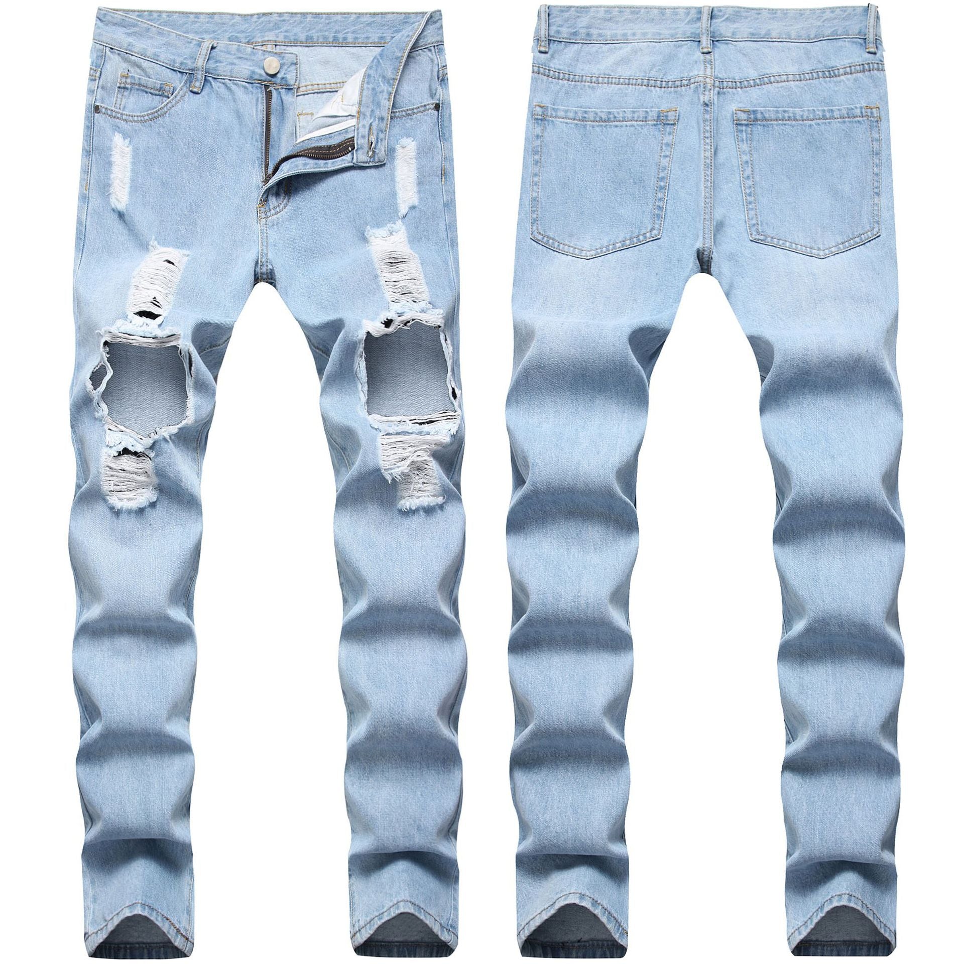 Men’s Distressed Light Blue Denim Jeans